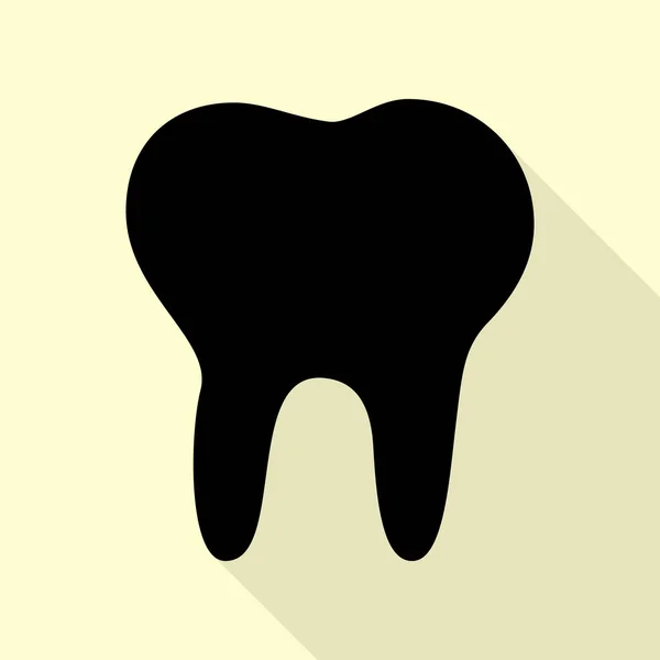 Illustration du signe dentaire. Icône noire avec chemin d'ombre de style plat sur fond crème . — Image vectorielle