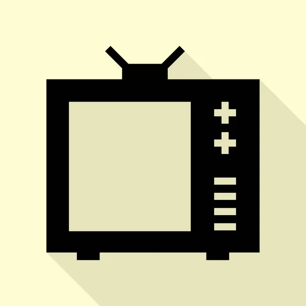 Illustration de panneau TV. Icône noire avec chemin d'ombre de style plat sur fond crème . — Image vectorielle