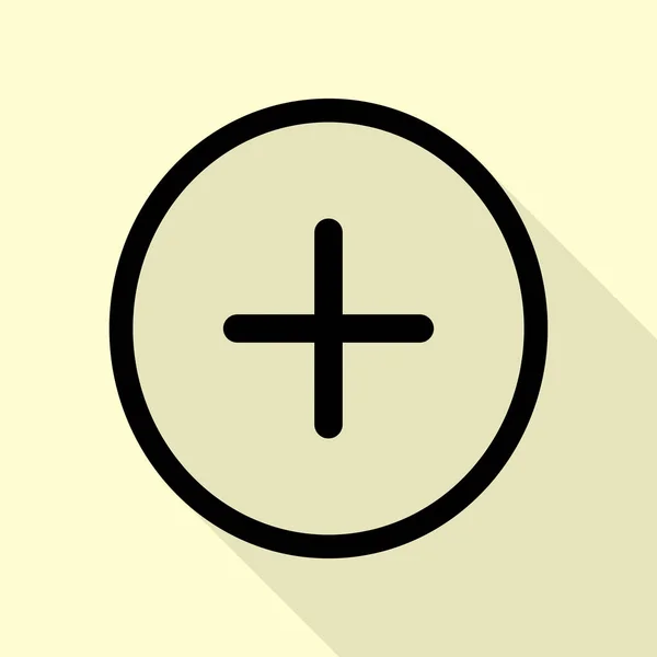 Positieve symbool plus teken. Zwarte pictogram met vlakke stijl schaduw pad op crème achtergrond. — Stockvector