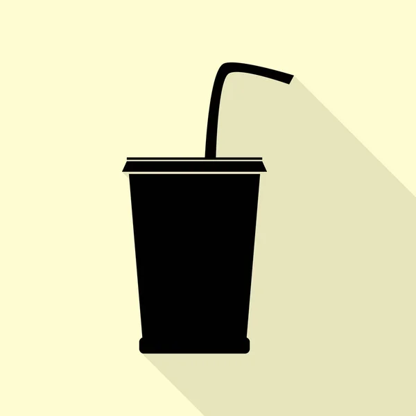 Ilustración de signo de bebida. Icono negro con camino de sombra de estilo plano sobre fondo crema . — Archivo Imágenes Vectoriales