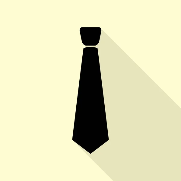 Krawattenzeichen-Illustration. schwarzes Symbol mit flachem Schattenpfad auf cremefarbenem Hintergrund. — Stockvektor