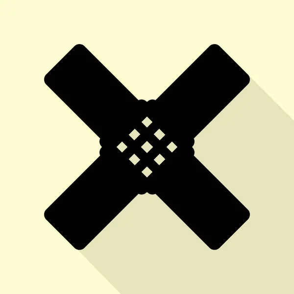Pomoc samolepka znamení. Černá ikona s ploché styl stínu cestou na krém pozadí. — Stockový vektor
