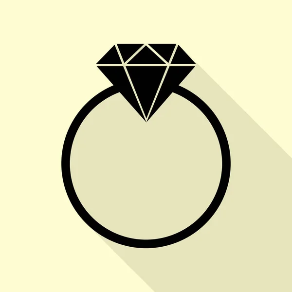 Diamond tecken illustration. Svart ikon med platt stil skugga sökväg på kräm bakgrund. — Stock vektor