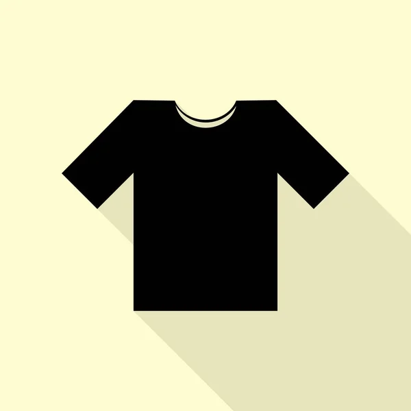 T-셔츠 기호 그림입니다. 평면 스타일 크림 배경에 그림자 경로와 블랙 아이콘. — 스톡 벡터