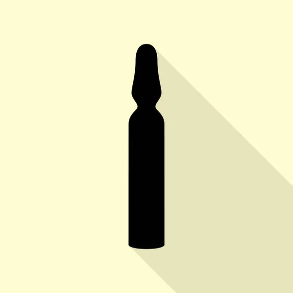 Medizinisches Ampullenzeichen. schwarzes Symbol mit flachem Schattenpfad auf cremefarbenem Hintergrund. — Stockvektor