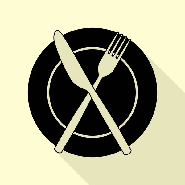 Fork, tape and Knife sign. Flat style black icon on white. — Stock Vector