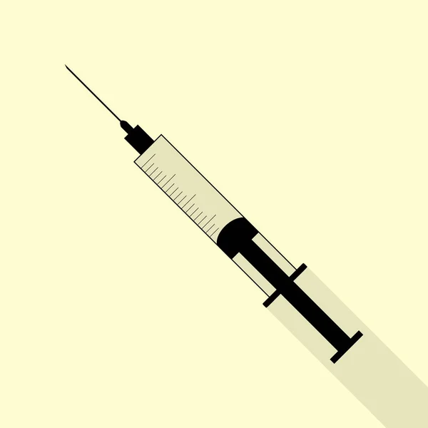 Illustration du panneau de seringue. Icône noire avec chemin d'ombre de style plat sur fond crème . — Image vectorielle