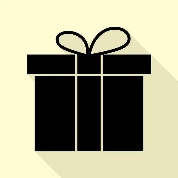 Geschenk-Box-Zeichen. schwarzes Symbol mit flachem Schattenpfad auf cremefarbenem Hintergrund. — Stockvektor