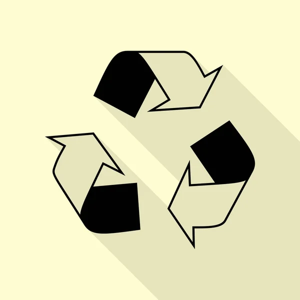 Recycling-Logo-Konzept. schwarzes Symbol mit flachem Schattenpfad auf cremefarbenem Hintergrund. — Stockvektor