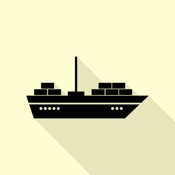 Ilustração do sinal do navio. Ícone preto com estilo plano sombra caminho no fundo creme . — Vetor de Stock