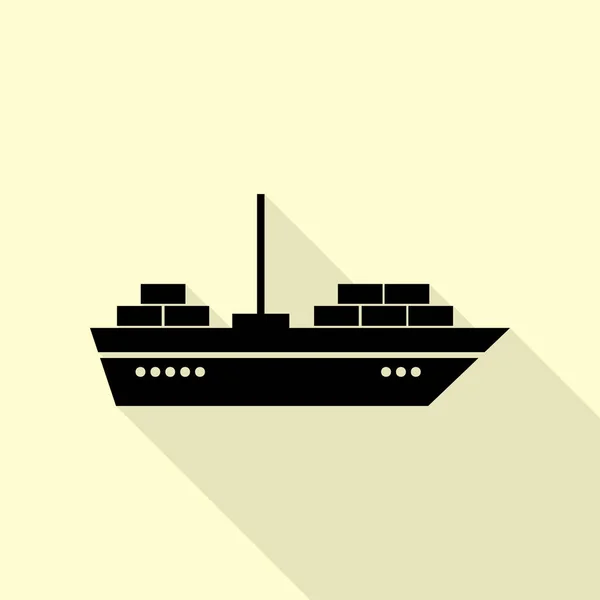 Schip teken illustratie. Zwarte pictogram met vlakke stijl schaduw pad op crème achtergrond. — Stockvector