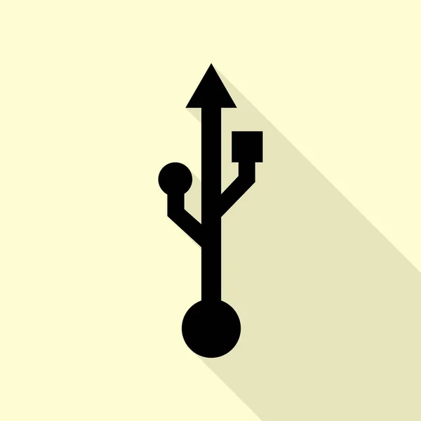 USB-teken illustratie. Zwarte pictogram met vlakke stijl schaduw pad op crème achtergrond. — Stockvector