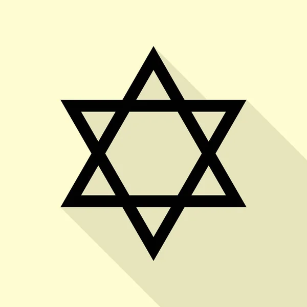 Scudo Magen David Star. Simbolo di Israele. Icona nera con percorso ombra in stile piatto su sfondo crema . — Vettoriale Stock