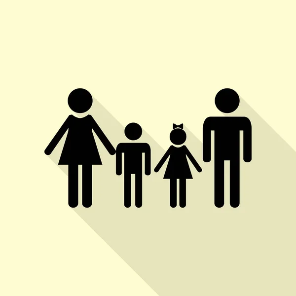 Familienzeichen. schwarzes Symbol mit flachem Schattenpfad auf cremefarbenem Hintergrund. — Stockvektor