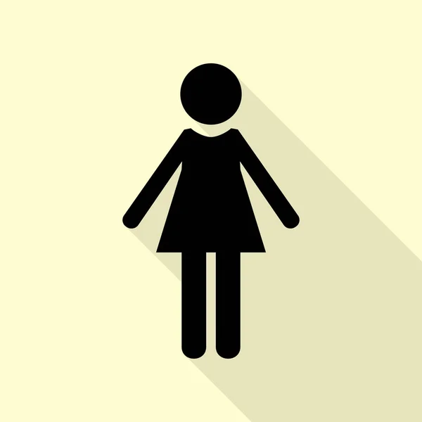 Vrouw teken illustratie. Zwarte pictogram met vlakke stijl schaduw pad op crème achtergrond. — Stockvector