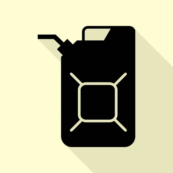 Kanystr oleje znamení. Kanystr znamení ropy. Černá ikona s ploché styl stínu cestou na krém pozadí. — Stockový vektor
