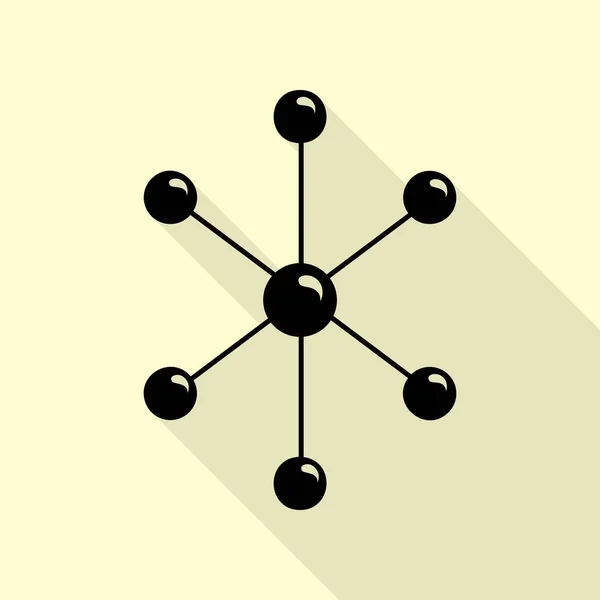 Ilustração do sinal da molécula. Ícone preto com estilo plano sombra caminho no fundo creme . —  Vetores de Stock