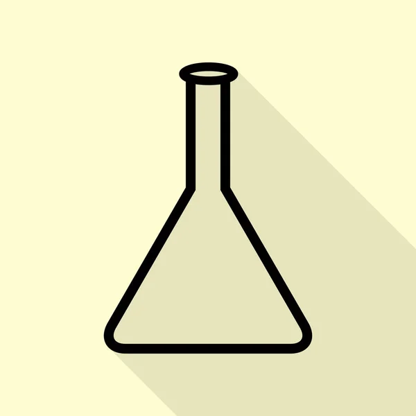 Kegelförmiges Flaschenschild. schwarzes Symbol mit flachem Schattenpfad auf cremefarbenem Hintergrund. — Stockvektor