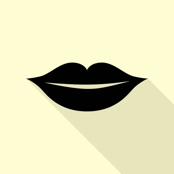 Lippen ondertekenen illustratie. Zwarte pictogram met vlakke stijl schaduw pad op crème achtergrond. — Stockvector