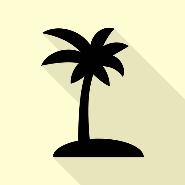 Kokospalmen-Schild. schwarzes Symbol mit flachem Schattenpfad auf cremefarbenem Hintergrund. — Stockvektor