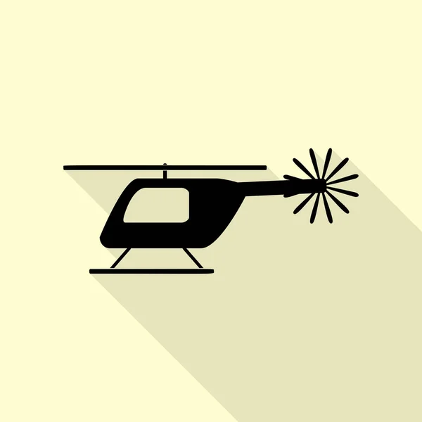 헬리콥터 기호 그림입니다. 평면 스타일 크림 배경에 그림자 경로와 블랙 아이콘. — 스톡 벡터