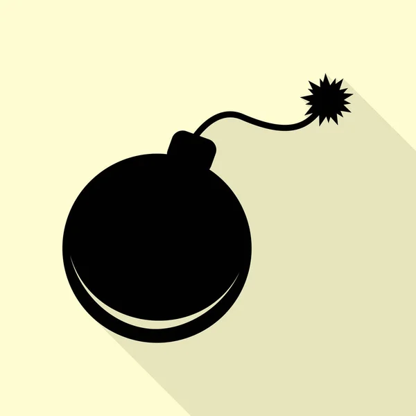 Illustration de signe de bombe. Icône noire avec chemin d'ombre de style plat sur fond crème . — Image vectorielle