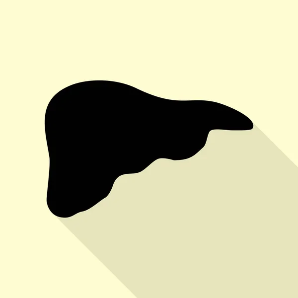 Ілюстрація анатомії людини. Знак печінки. Чорна піктограма з пласким стилем тіней на кремовому фоні . — стоковий вектор