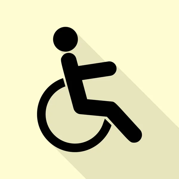 Handikappskylten illustration. Svart ikon med platt stil skugga sökväg på kräm bakgrund. — Stock vektor