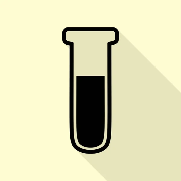 Medische buis pictogram. Laboratorium glas teken. Zwarte pictogram met vlakke stijl schaduw pad op crème achtergrond. — Stockvector