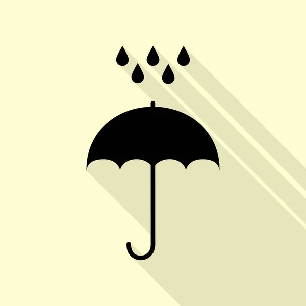 Vízcseppek esernyő. Eső védelmi jel. Lapos kivitel stílus. Lapos stílusú shadow elérési krém alapon fekete ikon. — Stock Vector