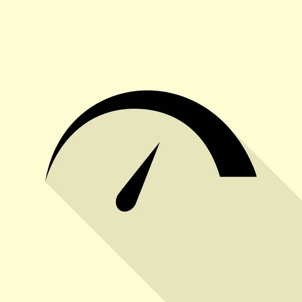 Ilustración del signo del velocímetro. Icono negro con camino de sombra de estilo plano sobre fondo crema . — Vector de stock