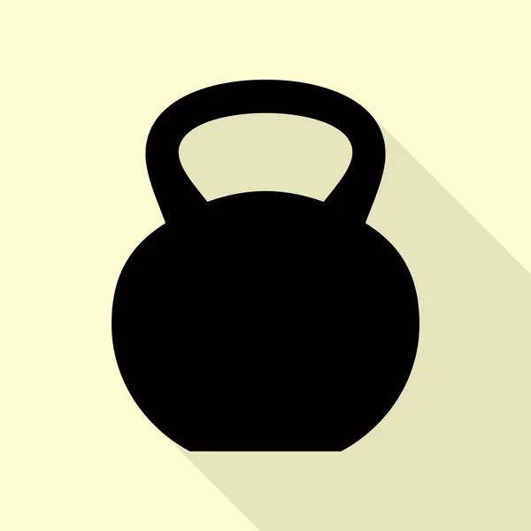 Fitness-Kurzhantelschild. schwarzes Symbol mit flachem Schattenpfad auf cremefarbenem Hintergrund. — Stockvektor