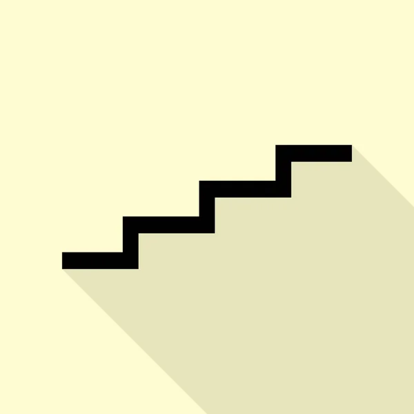 Sinal de escada para cima. Ícone preto com estilo plano sombra caminho no fundo creme . —  Vetores de Stock