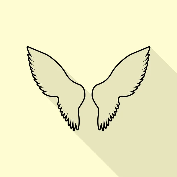 Flügel signalisieren Illustration. schwarzes Symbol mit flachem Schattenpfad auf cremefarbenem Hintergrund. — Stockvektor