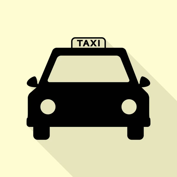Taxi označení obrázku. Černá ikona s ploché styl stínu cestou na krém pozadí. — Stockový vektor