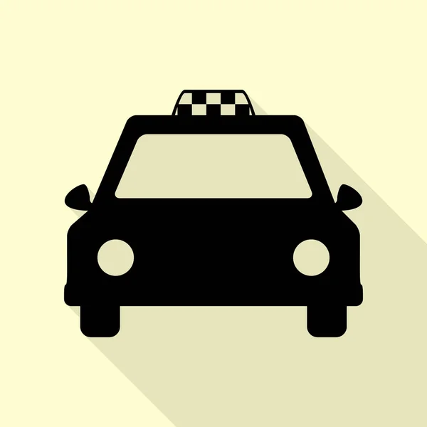 タクシー記号図。クリーム色の背景上のフラット スタイル影パスと黒のアイコン. — ストックベクタ