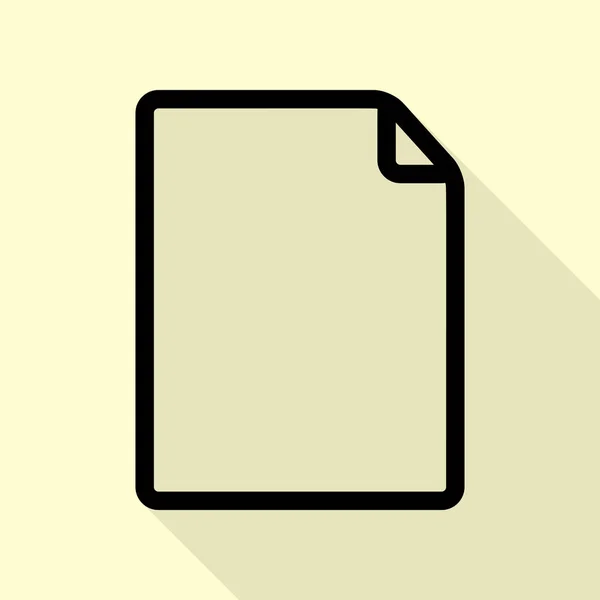 Abbildung eines vertikalen Dokumentzeichens. schwarzes Symbol mit flachem Schattenpfad auf cremefarbenem Hintergrund. — Stockvektor