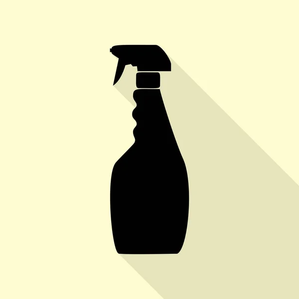 Botella de plástico para limpiar. Icono negro con camino de sombra de estilo plano sobre fondo crema . — Archivo Imágenes Vectoriales