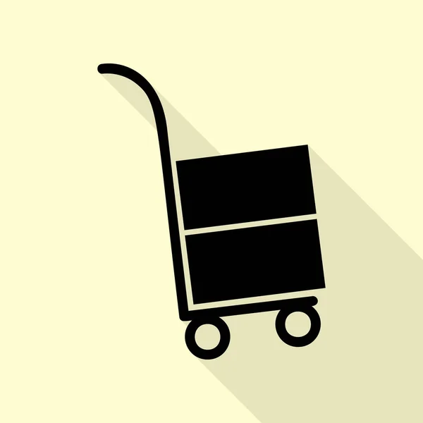 Hand truck sign. Black icon with flat style shadow path on cream background. — Stock Vector