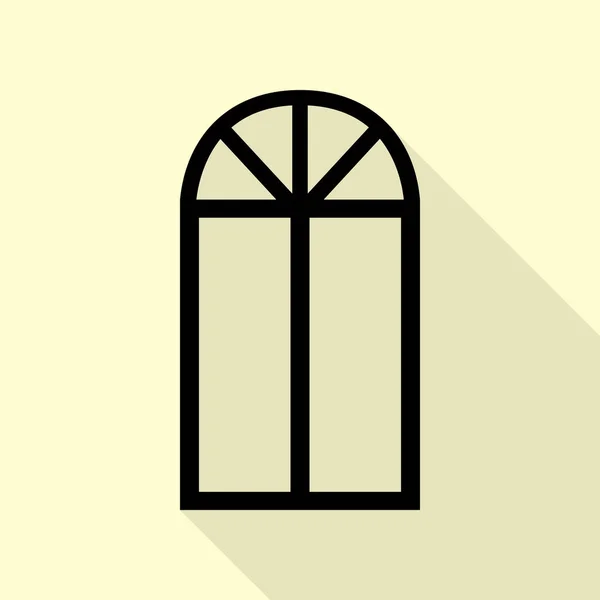 Fenêtre simple signe. Icône noire avec chemin d'ombre de style plat sur fond crème . — Image vectorielle