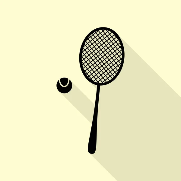 Panneau de raquette de tennis. Icône noire avec chemin d'ombre de style plat sur fond crème . — Image vectorielle