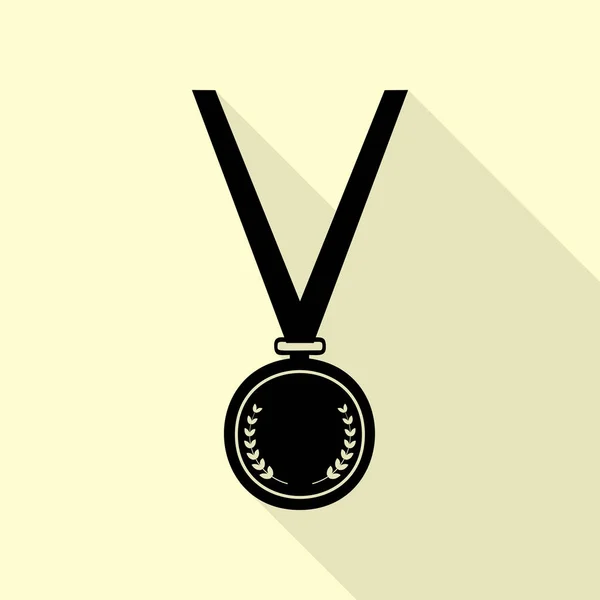 Medalj enkla tecken. Svart ikon med platt stil skugga sökväg på kräm bakgrund. — Stock vektor