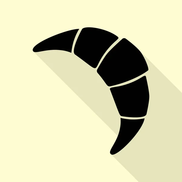 Croissant einfaches Zeichen. schwarzes Symbol mit flachem Schattenpfad auf cremefarbenem Hintergrund. — Stockvektor