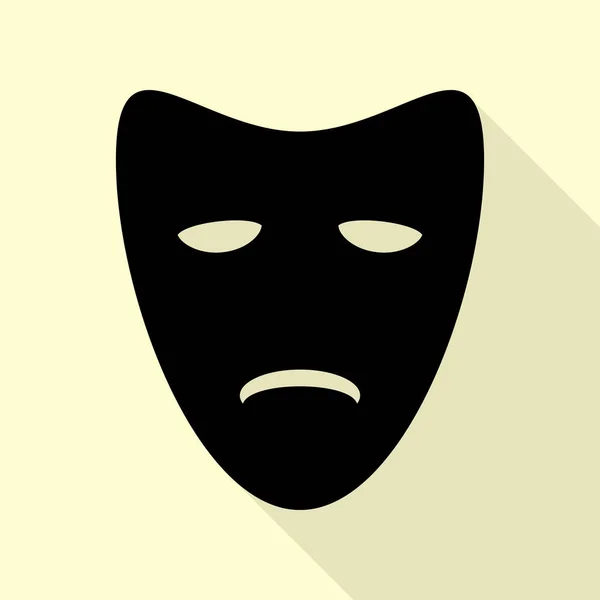 Tragedi teatraliska masker. Svart ikon med platt stil skugga sökväg på kräm bakgrund. — Stock vektor