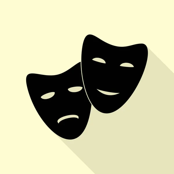 Theaterikone mit glücklichen und traurigen Masken. schwarzes Symbol mit flachem Schattenpfad auf cremefarbenem Hintergrund. — Stockvektor