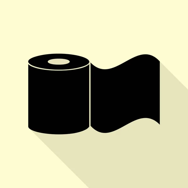 Wc-papier teken. Zwarte pictogram met vlakke stijl schaduw pad op crème achtergrond. — Stockvector