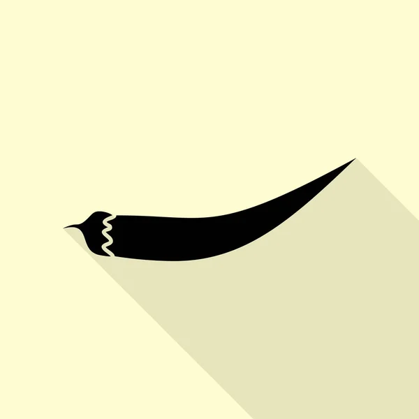 Chilischoten-Zeichen. schwarzes Symbol mit flachem Schattenpfad auf cremefarbenem Hintergrund. — Stockvektor