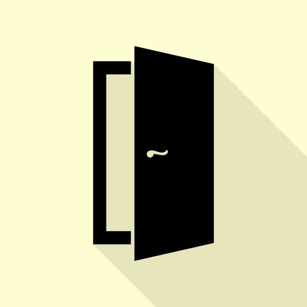 Türschild-Illustration. schwarzes Symbol mit flachem Schattenpfad auf cremefarbenem Hintergrund. — Stockvektor