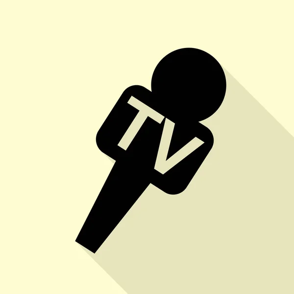Телевизионная иллюстрация знака. Черная иконка с плоской тенью пути на кремовом фоне . — стоковый вектор