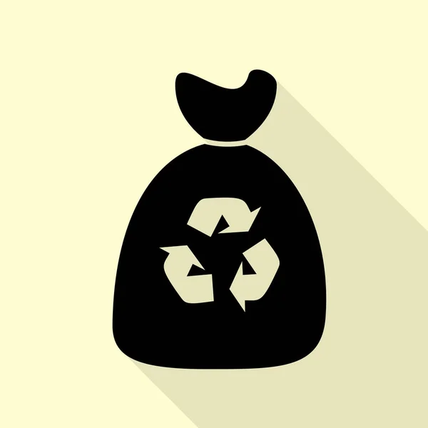 Müllsack-Ikone. schwarzes Symbol mit flachem Schattenpfad auf cremefarbenem Hintergrund. — Stockvektor
